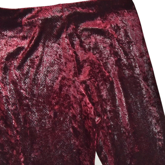 VINTAGE EXPRESS || Glam Velour Mixed Texture Snakeprint Ox Blood Flowy Pants 3 4 - Picture 6 of 10